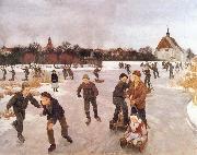 Ole Peter Hansen Balling Pa ice out the village. Faborg oil painting on canvas